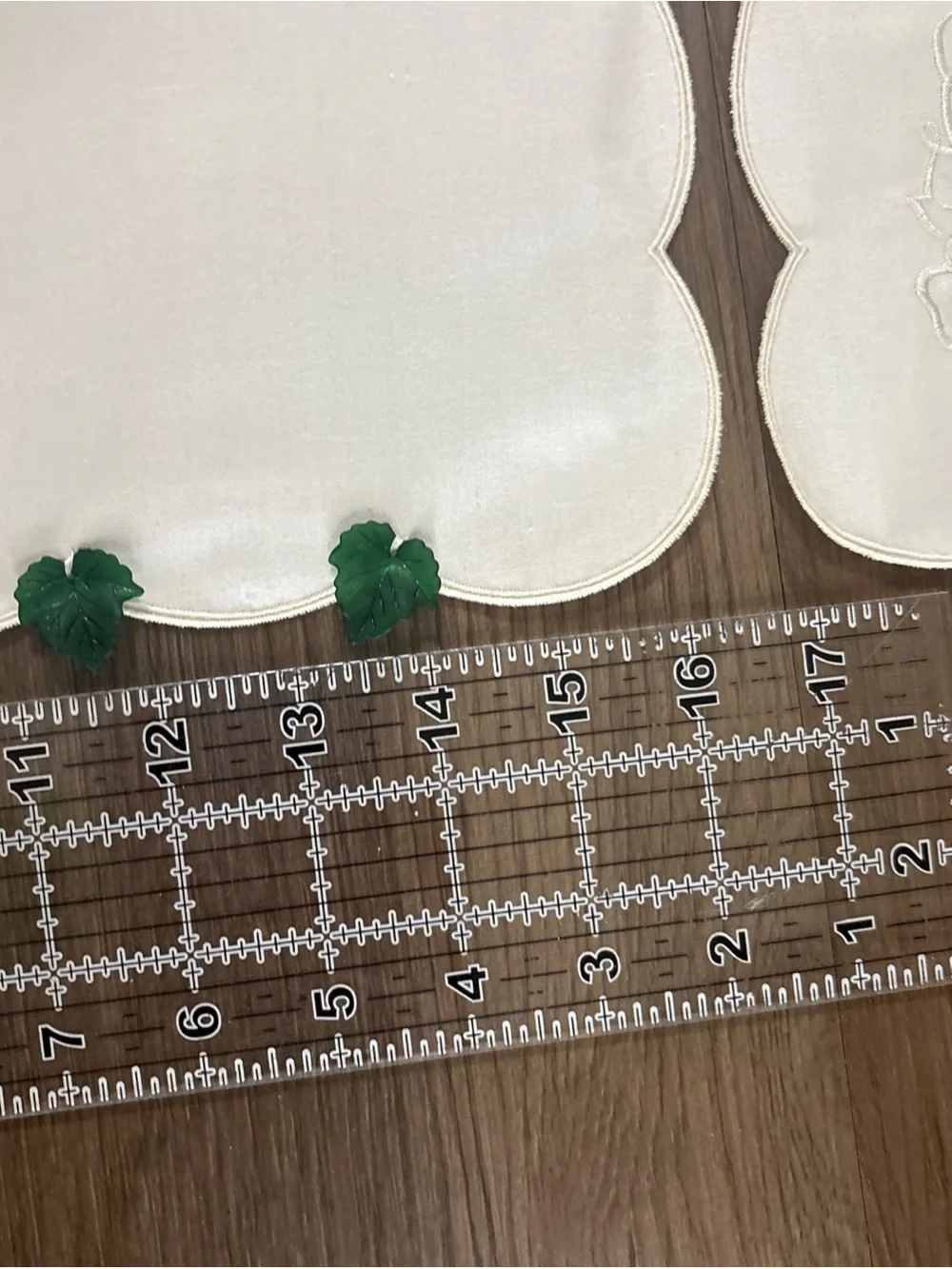 White Scalloped Curtains with Green Tassel Trim handmade
